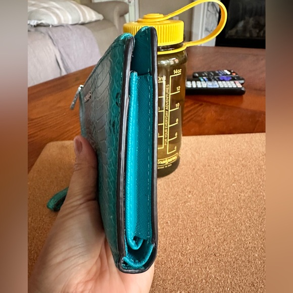 Michael Kors Snake Texture Leather Large Double Full Zip Wallet / Wrislet, Teal - Picture 7 of 15